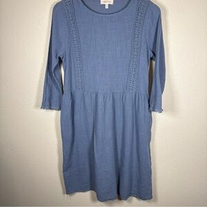 Haley And Co Blue Cotton Prairie Dress Embroidered Cottagecore Naturalist S